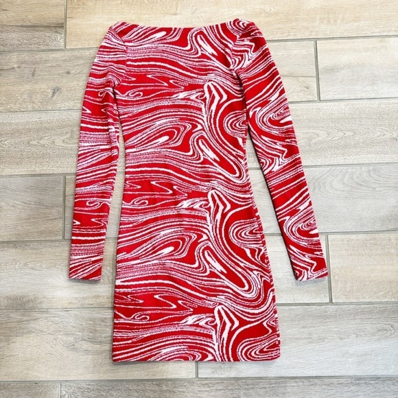 NWOT Zara Women's Long Sleeve Mini Dress Sweater Jacquard Swirl Print Red Small - Picture 6 of 7